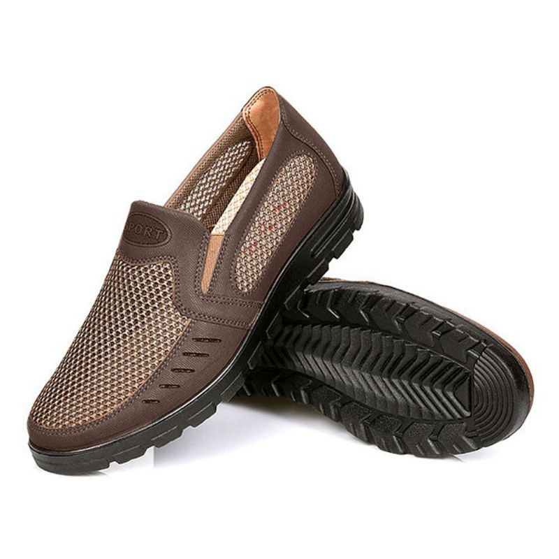 Herren Mesh Atmungsaktiv Aushöhlen Rutschfeste Weiche Sohle Slip On Freizeitschuhe