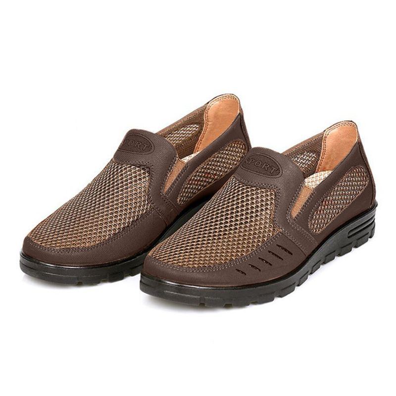 Herren Mesh Atmungsaktiv Aushöhlen Rutschfeste Weiche Sohle Slip On Freizeitschuhe