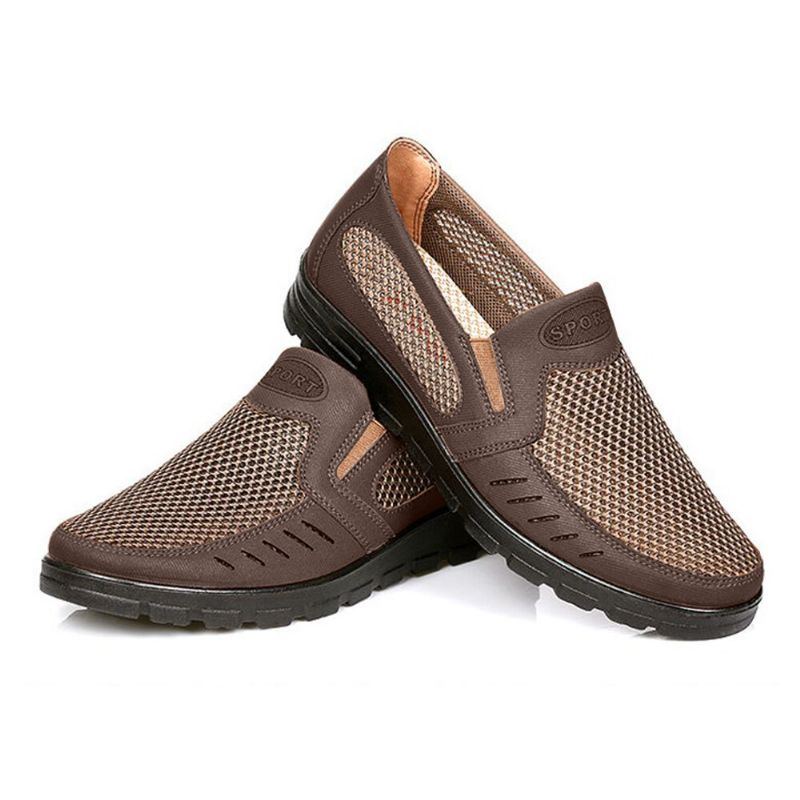 Herren Mesh Atmungsaktiv Aushöhlen Rutschfeste Weiche Sohle Slip On Freizeitschuhe