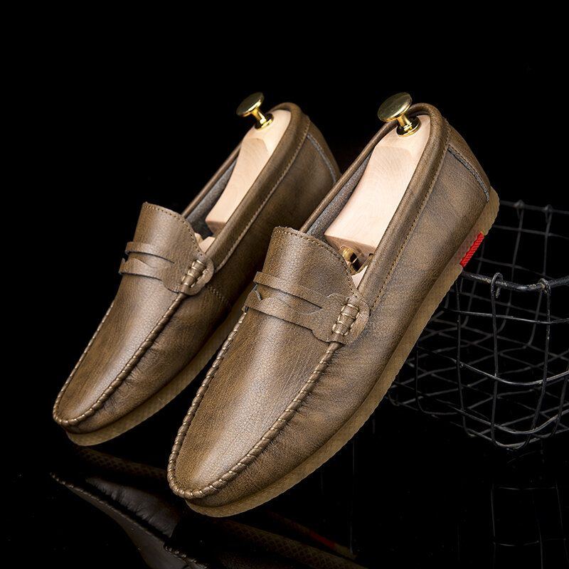 Herren Mikrofaser Atmungsaktiv Bequemer Slip On Driving Loafers Lässige Lederschuhe