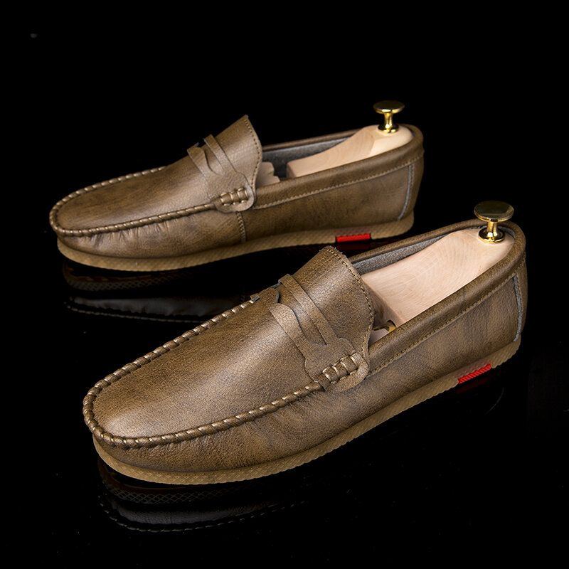 Herren Mikrofaser Atmungsaktiv Bequemer Slip On Driving Loafers Lässige Lederschuhe