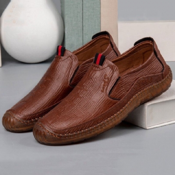 Herren Mikrofaser Leder Atmungsaktive Handnähte Rutschfester Slip On Casual Business Schuhe