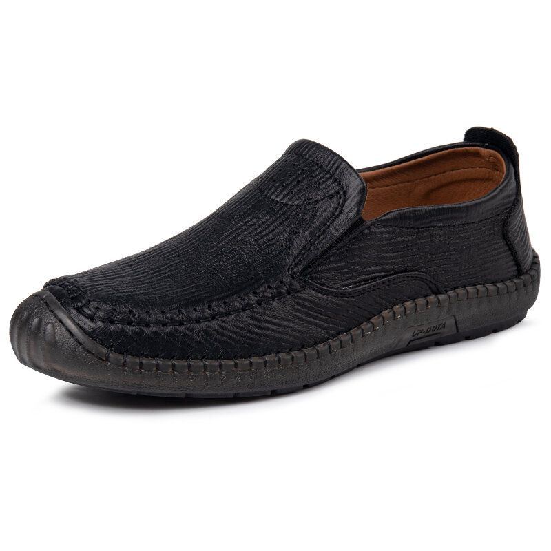 Herren Mikrofaser Leder Atmungsaktive Handnähte Rutschfester Slip On Casual Business Schuhe