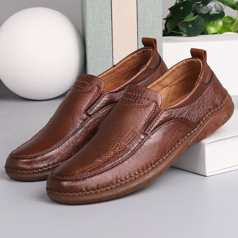 Herren Mikrofaser Leder Atmungsaktive Handnähte Weiche Sohle Old Peking Casual Business Schuhe