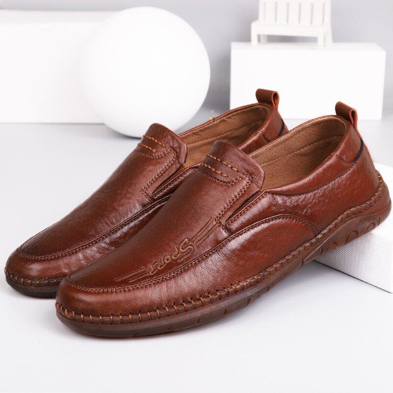 Herren Mikrofaser Leder Atmungsaktive Handnähte Weiche Sohle Old Peking Casual Business Schuhe