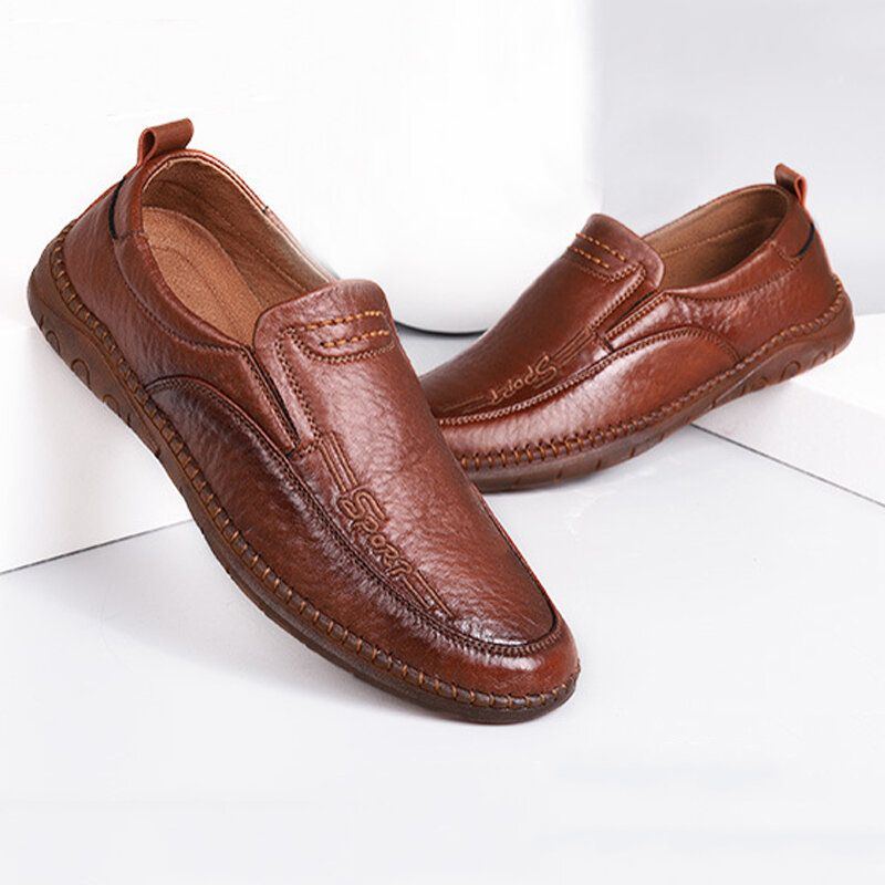 Herren Mikrofaser Leder Atmungsaktive Handnähte Weiche Sohle Old Peking Casual Business Schuhe