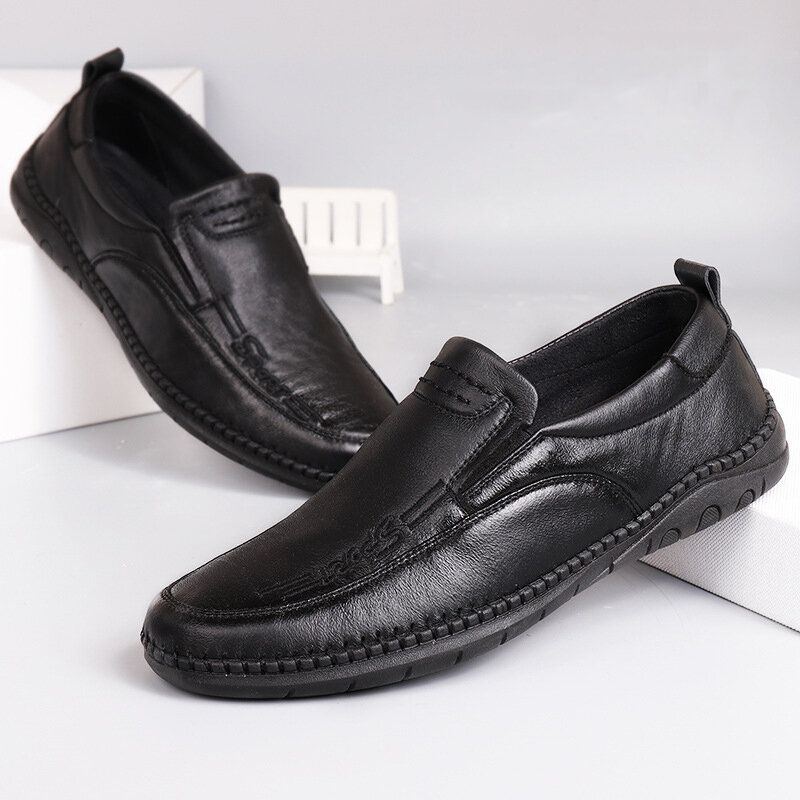 Herren Mikrofaser Leder Atmungsaktive Handnähte Weiche Sohle Old Peking Casual Business Schuhe