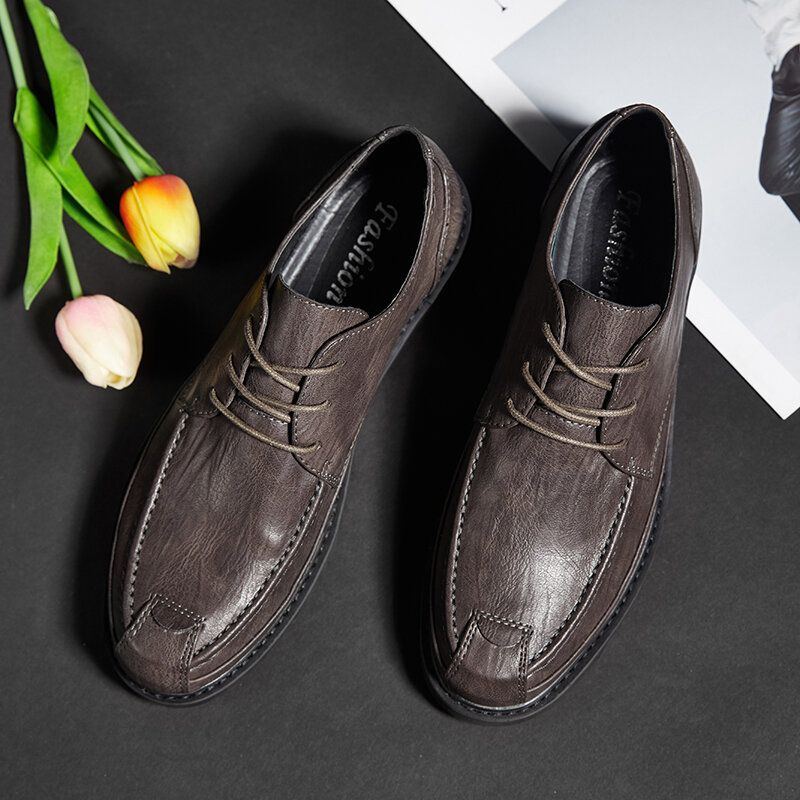 Herren Mikrofaser Leder Atmungsaktive Weiche Sohle Kurze Solide Schnürung Casual Business Schuhe