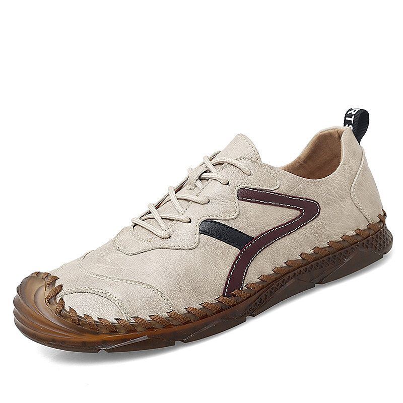 Herren Retro Leder Weiche Tragbare Sohle Handgenähte Lässige Flache Schuhe