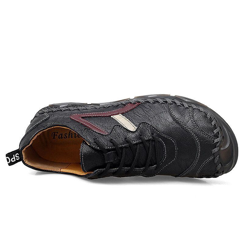 Herren Retro Leder Weiche Tragbare Sohle Handgenähte Lässige Flache Schuhe