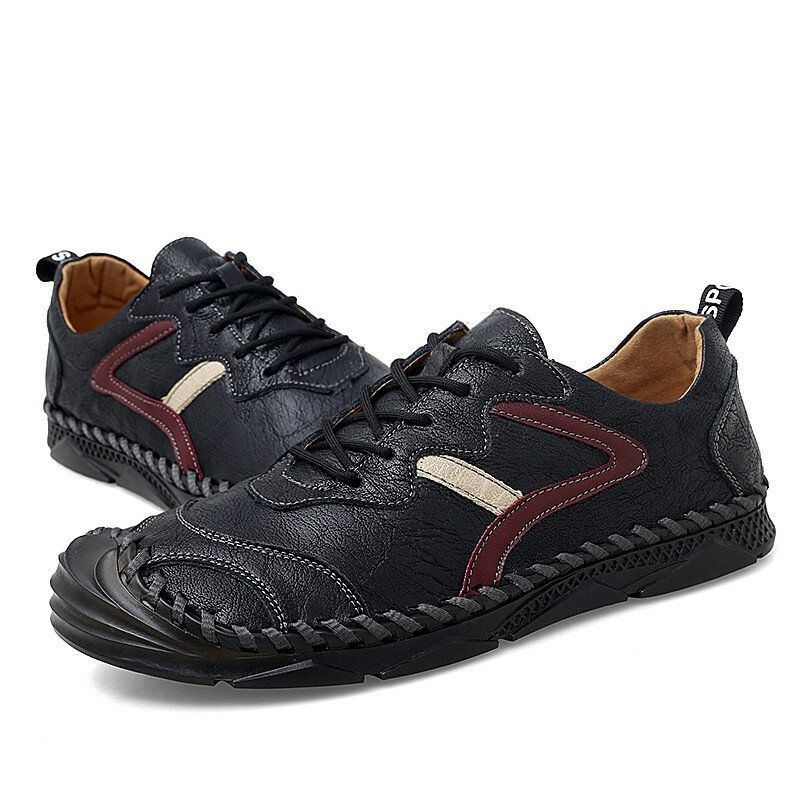 Herren Retro Leder Weiche Tragbare Sohle Handgenähte Lässige Flache Schuhe