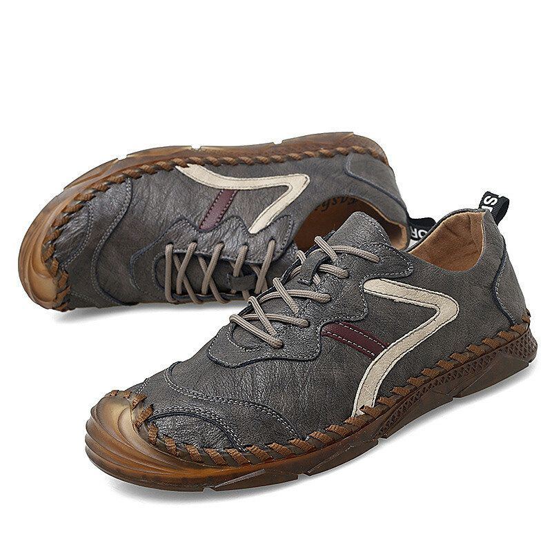 Herren Retro Leder Weiche Tragbare Sohle Handgenähte Lässige Flache Schuhe