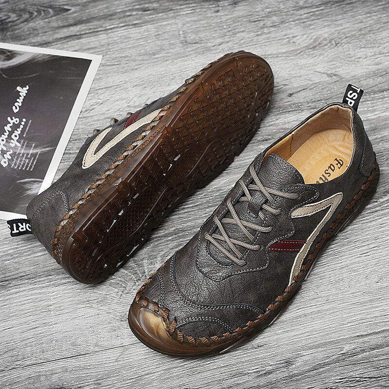 Herren Retro Leder Weiche Tragbare Sohle Handgenähte Lässige Flache Schuhe