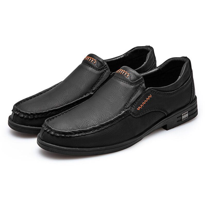 Herren Retro Rindsleder Rutschfeste Slip On Freizeitschuhe