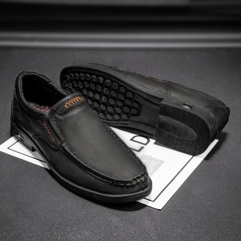 Herren Retro Rindsleder Rutschfeste Slip On Freizeitschuhe