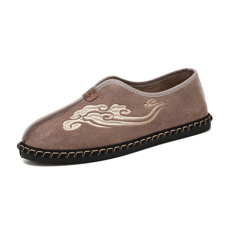 Herren Retro Stickerei Wildleder Bequeme Slip On Loafers Lässige Fahrschuhe