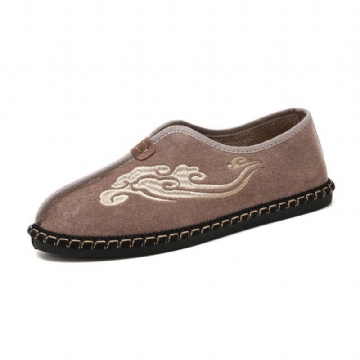 Herren Retro Stickerei Wildleder Bequeme Slip On Loafers Lässige Fahrschuhe