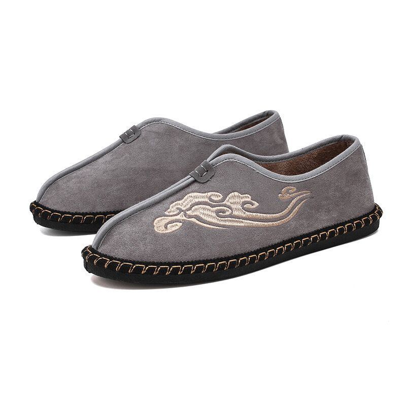 Herren Retro Stickerei Wildleder Bequeme Slip On Loafers Lässige Fahrschuhe