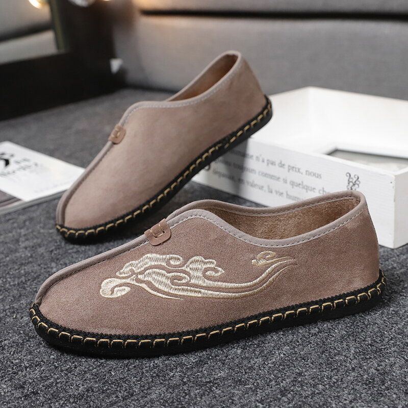 Herren Retro Stickerei Wildleder Bequeme Slip On Loafers Lässige Fahrschuhe