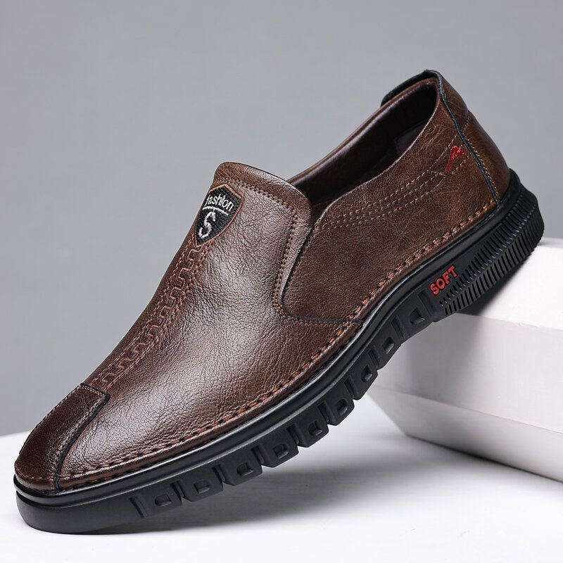 Herren Rindsleder Atmungsaktive Weiche Sohle Rutschfester Bequemer Slip On Fahren Lässige Business Schuhe