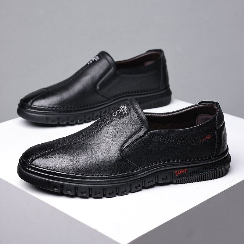 Herren Rindsleder Atmungsaktive Weiche Sohle Rutschfester Bequemer Slip On Fahren Lässige Business Schuhe