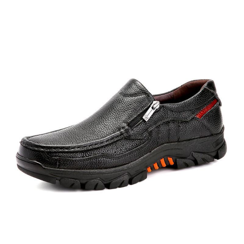 Herren Rindsleder Atmungsaktive Weiche Sohle Slip On Bequeme Freizeitschuhe Im England Stil Mit Reißverschluss