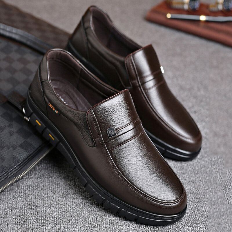 Herren Rindsleder Atmungsaktive Weiche Sohle Slip On Klassische Freizeit Business Schuhe