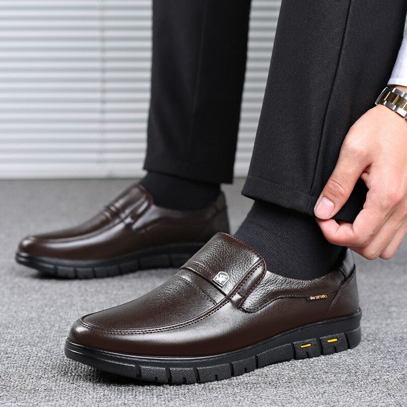 Herren Rindsleder Atmungsaktive Weiche Sohle Slip On Klassische Freizeit Business Schuhe