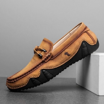 Herren Rindsleder Atmungsaktive Weiche Sohle Slip On Kurze Solide Lässige Fahrschuhe