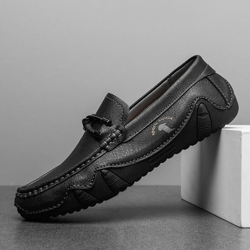 Herren Rindsleder Atmungsaktive Weiche Sohle Slip On Kurze Solide Lässige Fahrschuhe