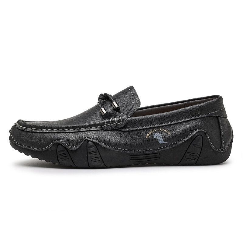 Herren Rindsleder Atmungsaktive Weiche Sohle Slip On Kurze Solide Lässige Fahrschuhe