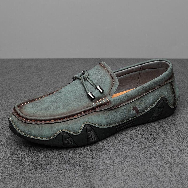 Herren Rindsleder Atmungsaktive Weiche Sohle Slip On Kurze Solide Lässige Fahrschuhe