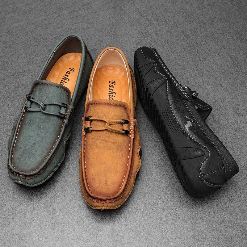 Herren Rindsleder Atmungsaktive Weiche Sohle Slip On Kurze Solide Lässige Fahrschuhe