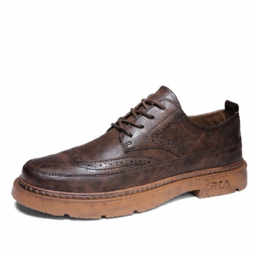 Herren Vintage Mikrofaser Leder Rutschfeste Brogue Freizeitschuhe