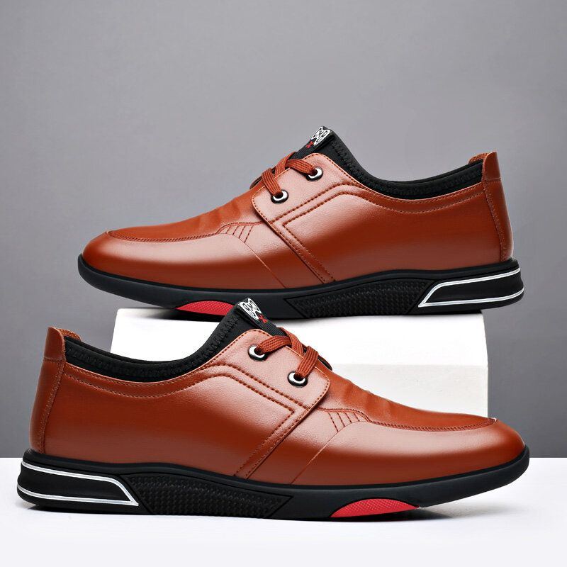 Herren Weiches Rindsleder Bequeme Wasserdichte Business Casual Schnürschuhe