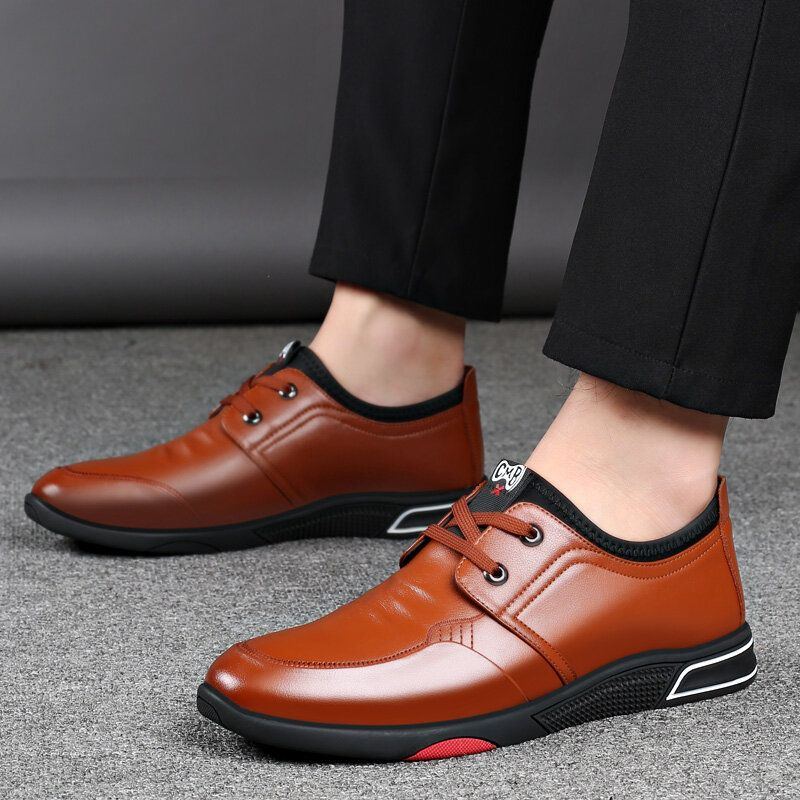 Herren Weiches Rindsleder Bequeme Wasserdichte Business Casual Schnürschuhe