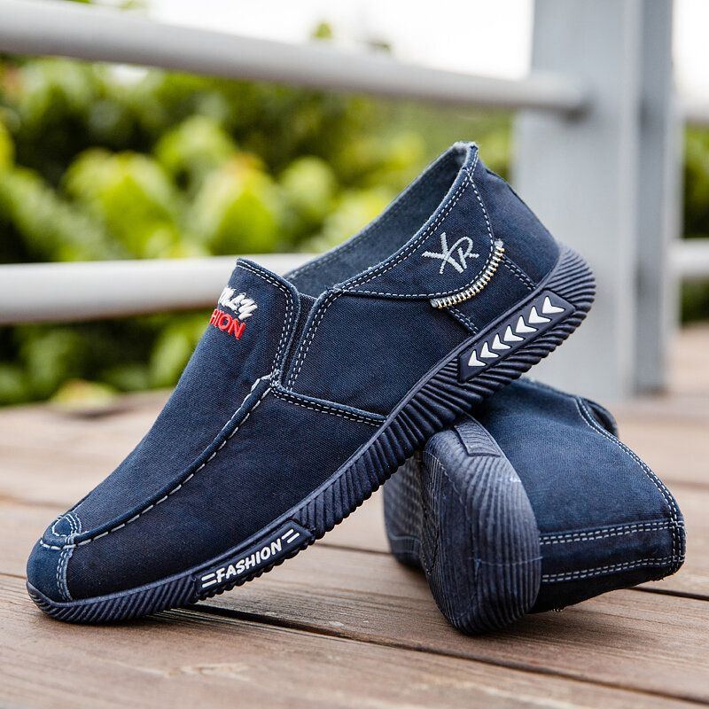 Men Canvas Atmungsaktive Weiche Sohle Bequeme Slip On Old Peking Driving Freizeitschuhe