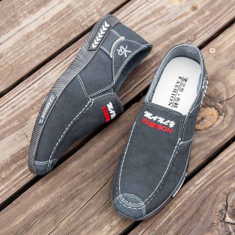 Men Canvas Atmungsaktive Weiche Sohle Bequeme Slip On Old Peking Driving Freizeitschuhe