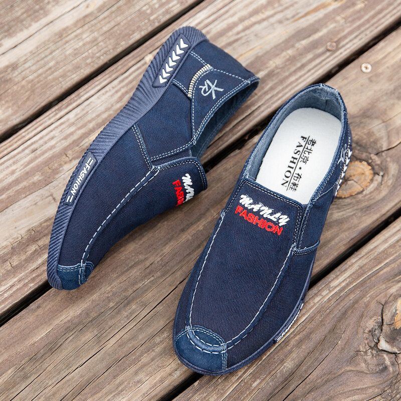 Men Canvas Atmungsaktive Weiche Sohle Bequeme Slip On Old Peking Driving Freizeitschuhe