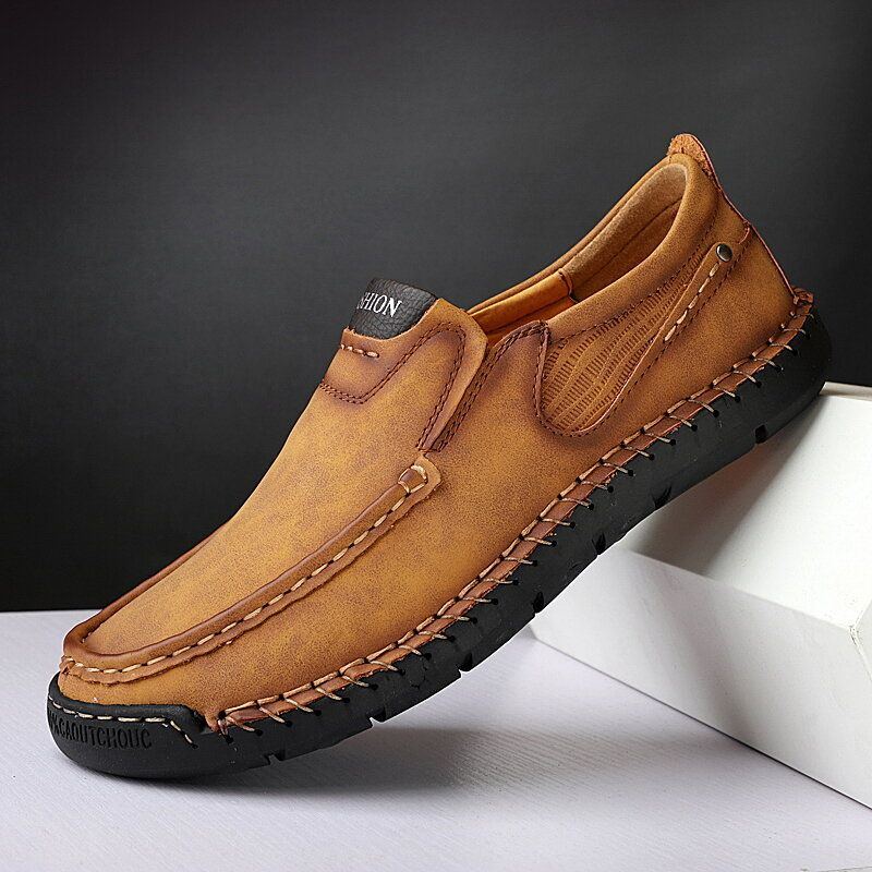 Rutschfeste Slip On Loafer Aus Mikrofaser Leder Mit Handnähten Für Herren