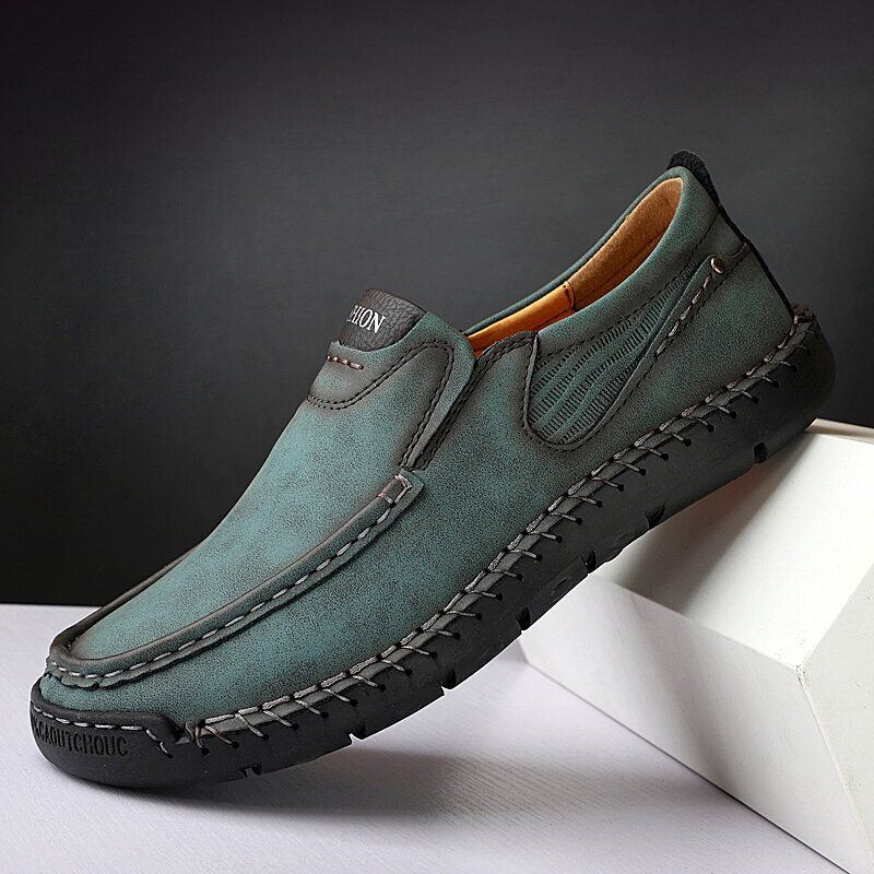 Rutschfeste Slip On Loafer Aus Mikrofaser Leder Mit Handnähten Für Herren