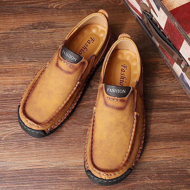 Rutschfeste Slip On Loafer Aus Mikrofaser Leder Mit Handnähten Für Herren