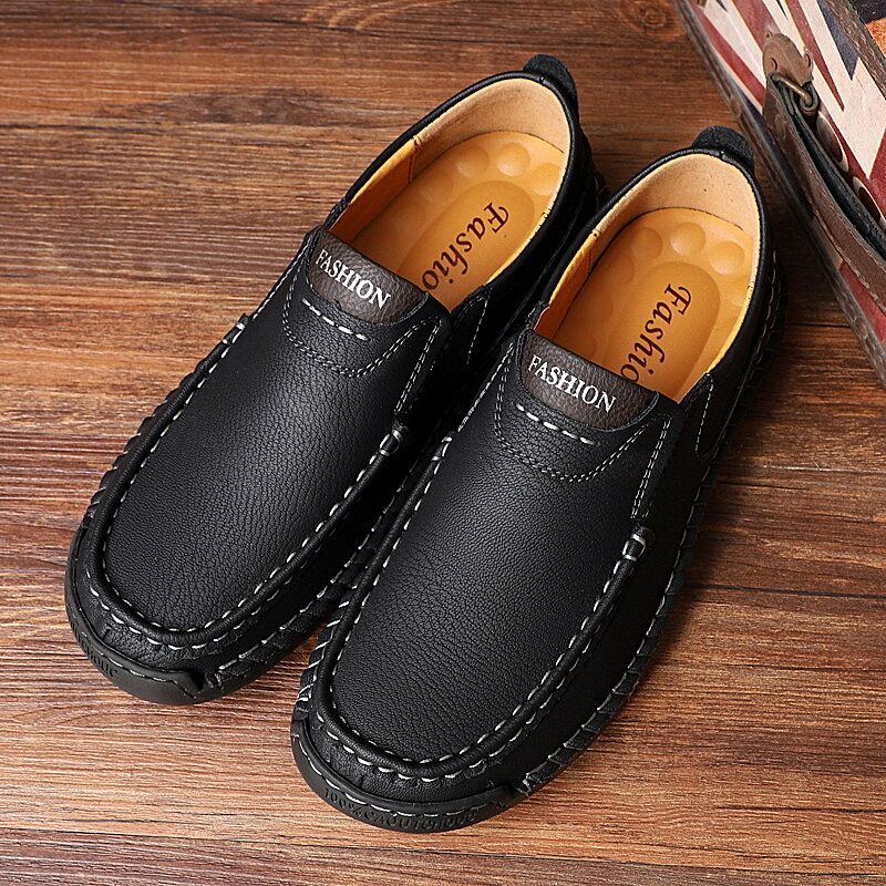 Rutschfeste Slip On Loafer Aus Mikrofaser Leder Mit Handnähten Für Herren