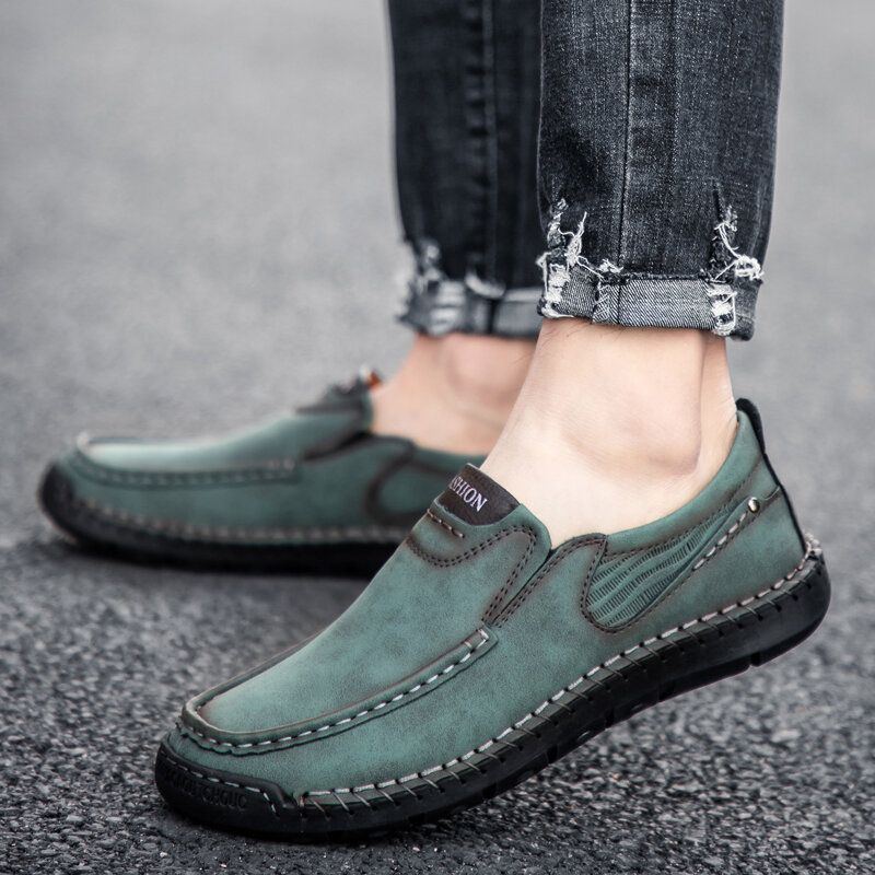 Rutschfeste Slip On Loafer Aus Mikrofaser Leder Mit Handnähten Für Herren