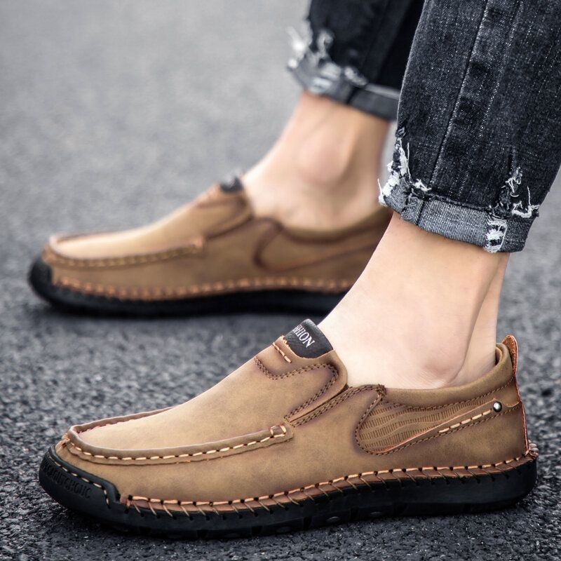 Rutschfeste Slip On Loafer Aus Mikrofaser Leder Mit Handnähten Für Herren