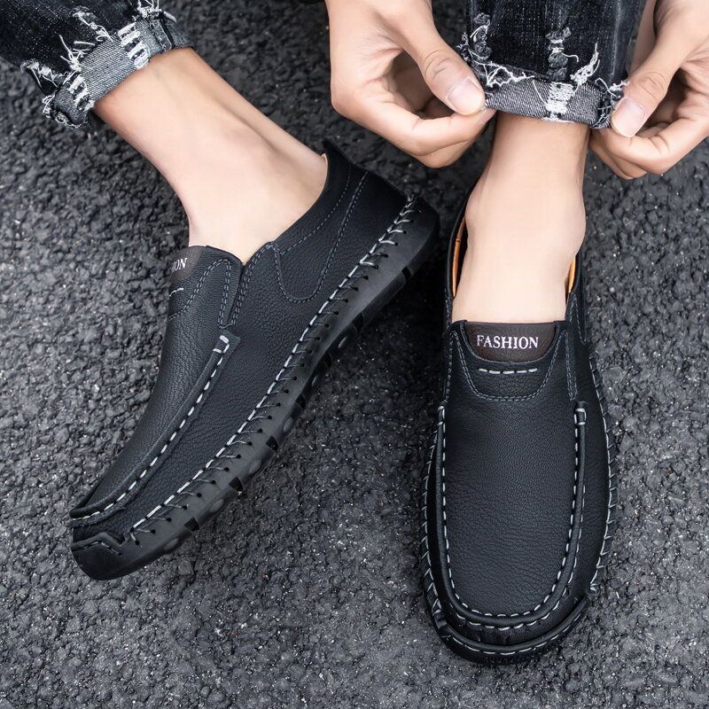 Rutschfeste Slip On Loafer Aus Mikrofaser Leder Mit Handnähten Für Herren