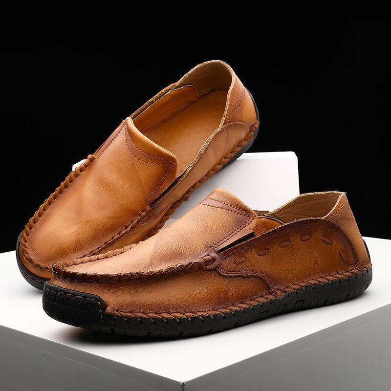 Rutschfeste Von Hand Genähte Lässige Slip On Lederschuhe Für Herren