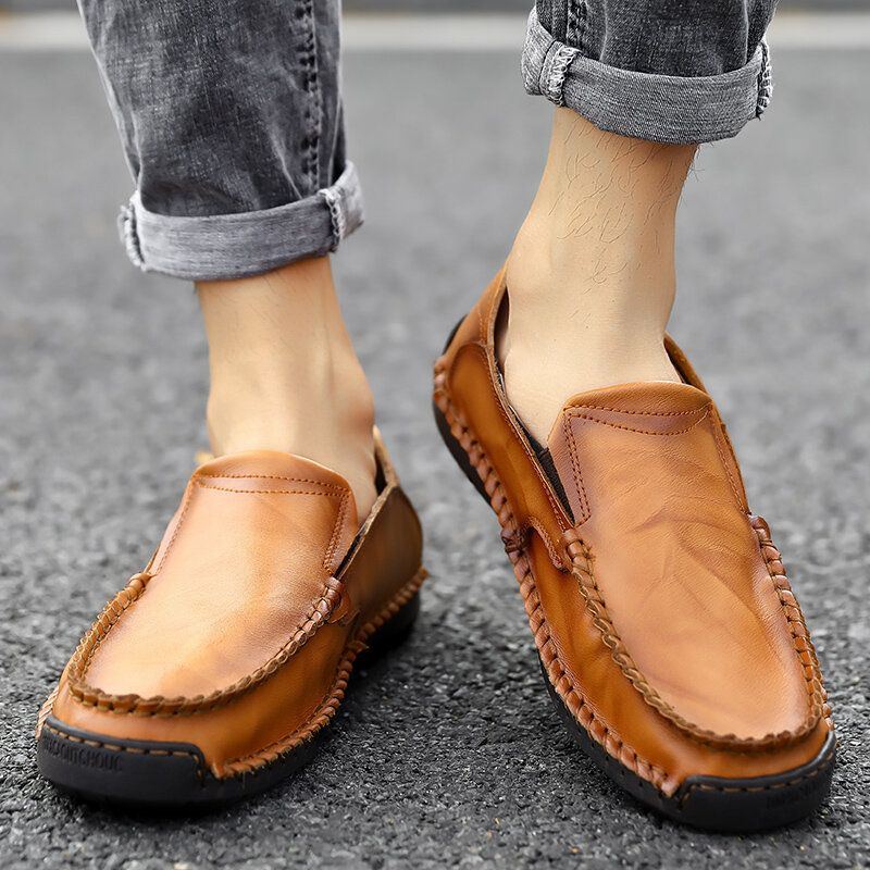 Rutschfeste Von Hand Genähte Lässige Slip On Lederschuhe Für Herren