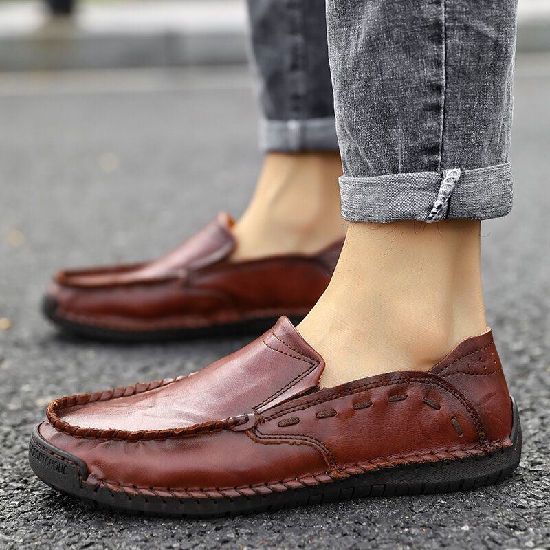 Rutschfeste Von Hand Genähte Lässige Slip On Lederschuhe Für Herren