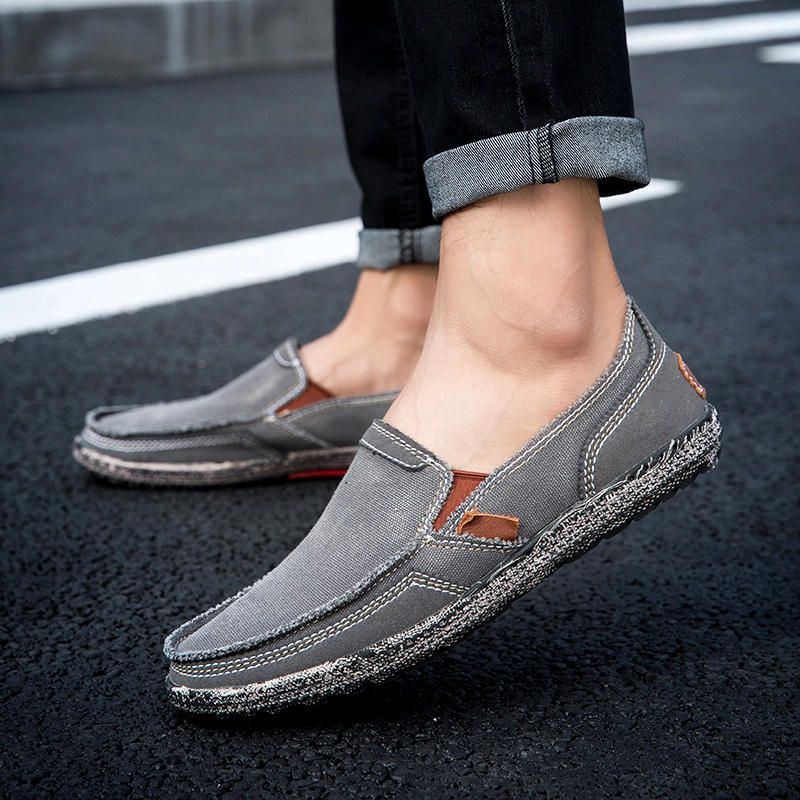 Weiche Slip On Schuhe Aus Gewaschenem Segeltuch Für Herren